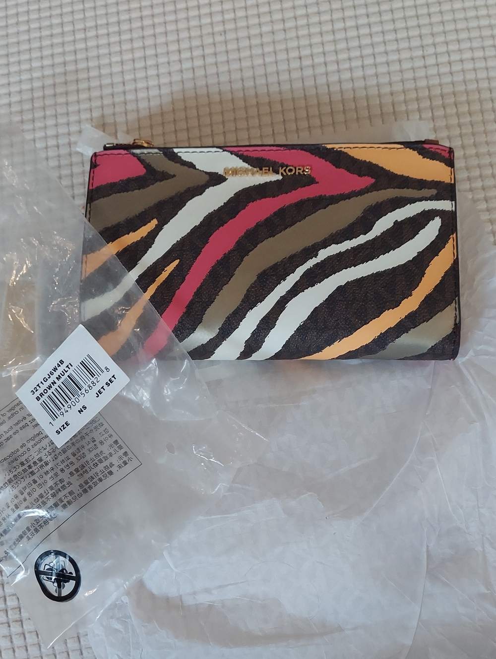 Michael Kors Multicolor Zebra Print Continental Wallet/Wristlet/Phone Holder